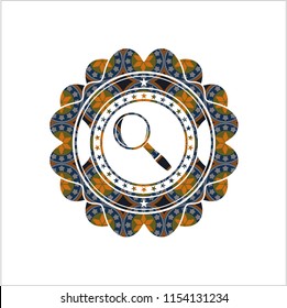 magnifying glass icon inside arabesque emblem. arabic decoration.