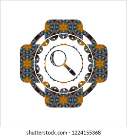 magnifying glass icon inside arabesque style emblem. arabic decoration.