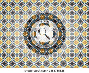 magnifying glass icon inside arabesque style emblem. arabic decoration.