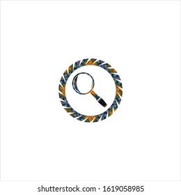 magnifying glass icon inside arabesque badge. arabic decoration.