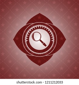 magnifying glass icon inside badge with red background