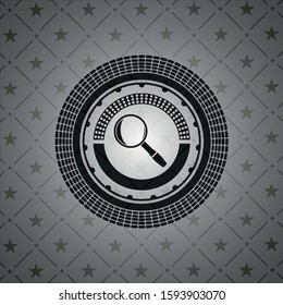 magnifying glass icon inside black emblem. Vintage.