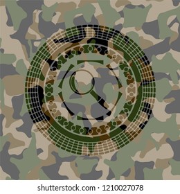 magnifying glass icon inside camouflage texture