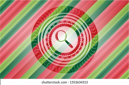 magnifying glass icon inside christmas emblem background.
