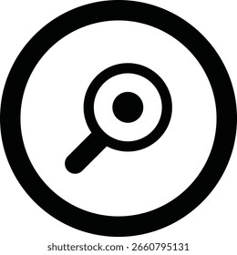 Icono de lupa dentro de un marco circular en blanco y negro