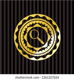 magnifying glass icon inside gold shiny badge