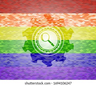 magnifying glass icon inside lgbt colors emblem 