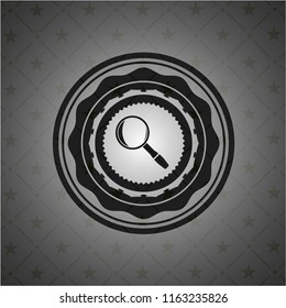 magnifying glass icon inside realistic black emblem