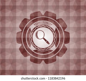 magnifying glass icon inside red badge with geometric background. Seamless.