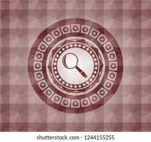magnifying glass icon inside red geometric pattern emblem. Seamless.