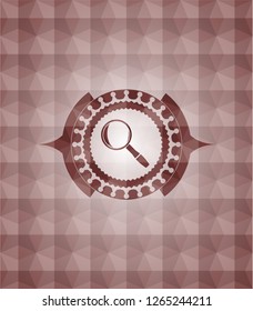 magnifying glass icon inside red seamless geometric badge.