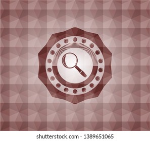 magnifying glass icon inside red geometric badge. Seamless.