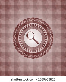 magnifying glass icon inside red badge with geometric background. Seamless.