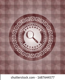 magnifying glass icon inside red geometric badge. Seamless.