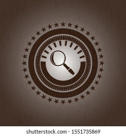 magnifying glass icon inside retro wooden emblem