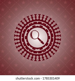 magnifying glass icon inside retro red emblem. 