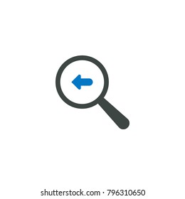 Magnifying glass icon, left arrow icon vector sign