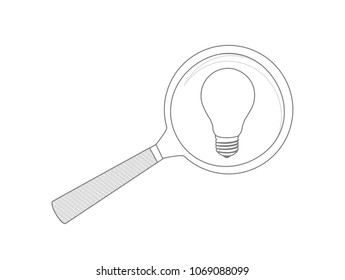 Magnifying glass icon and light bulb concept Illustrator. design graphic isolated over white