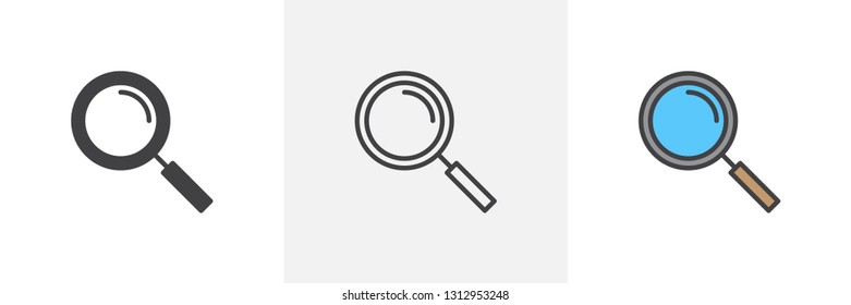 Magnifying glass icon. Line, glyph and filled outline colorful version, magnifier outline and filled vector sign. Search symbol, logo illustration. Different style icons set. Pixel perfect vector 