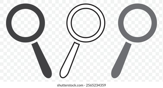 Magnifying glass icon in line style and flat. magnifier or loupe sign isolated on transparent background, Search symbol. Vector illustration. eps 10.
