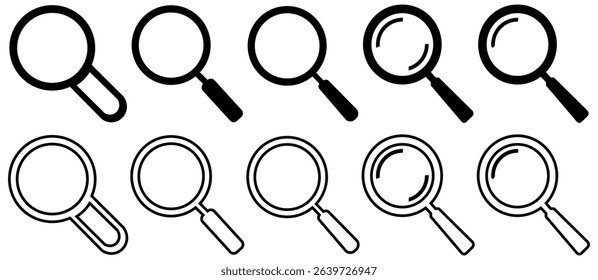 Magnifying glass icon in line style and flat. magnifier or loupe sign isolated on transparent background, Search symbol. Vector illustration
