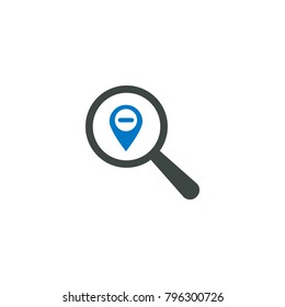 Magnifying glass icon, Location pin icon vector sign