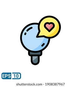 magnifying glass icon with love illustration  in filled line style isolated on white background. sign symbol for valentine's day. EPS 10