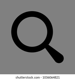 Magnifying glass icon, magnifier or loupe sign. Vector. Black icon on medium gray background. Isolated.