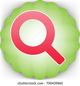 Magnifying glass icon, magnifier or loupe sign. Vector. Pinkish icon with white contour on green background which similar to flower.
