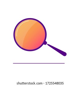 Magnifying glass icon, magnifier. Zoom tool with lens. An optical system consisting of a lens and a pen, designed to enlarge and observe small objects located at a distance.