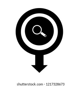 magnifying glass icon and map pin
