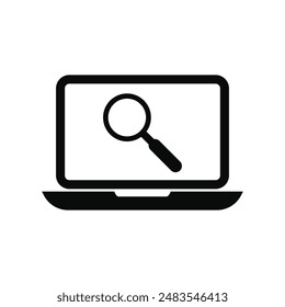 magnifying glass icon on button with laptop on white background
