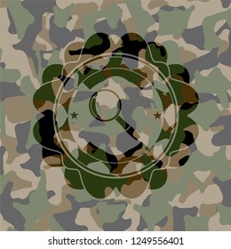 magnifying glass icon on camouflaged pattern