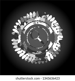 magnifying glass icon on grey camo pattern