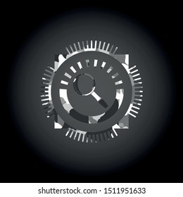magnifying glass icon on grey camo pattern