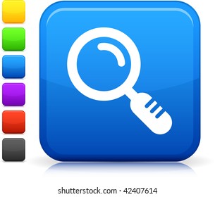 Magnifying Glass icon on square internet button  Six color options included.