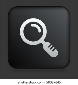 Magnifying Glass Icon on Square Black Internet Button Original Illustration