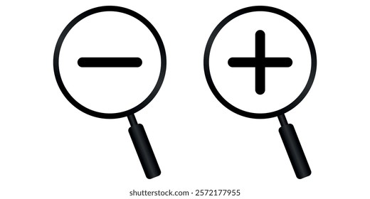  magnifying glass icon with plus and minus signs