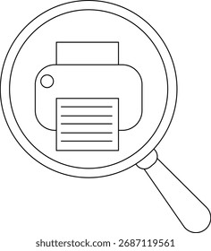 magnifying glass icon and printer icon.with black lines