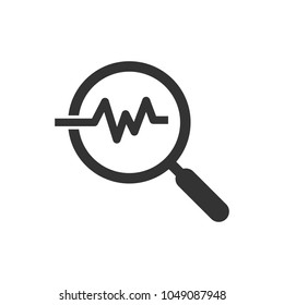 Magnifying glass icon with pulse. Vector illustration. Business concept loupe analysis pictogram.