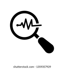 Magnifying glass icon with pulse. Vector illustration. Business concept loupe analysis pictogram. Business Analysis icon. Magnifying glass analyzing data icon 