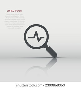 Magnifying glass icon with pulse. Vector illustration. Business concept loupe analysis pictogram.