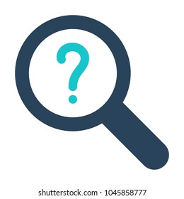 Magnifying glass icon with question mark. Magnifying glass icon and help, how to, info, query symbol. Vector icon