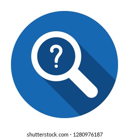 Magnifying glass icon with question mark. Magnifying glass icon and help, how to, info, query symbol. Vector icon