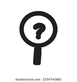A magnifying glass icon with a question mark at the center.