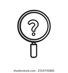A magnifying glass icon with a question mark at the center.