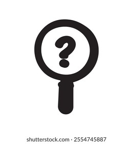 A magnifying glass icon with a question mark at the center.