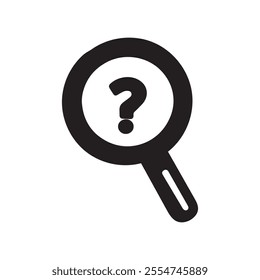 A magnifying glass icon with a question mark at the center.