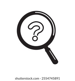 A magnifying glass icon with a question mark at the center.