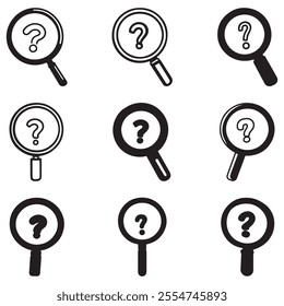 A magnifying glass icon with a question mark at the center.